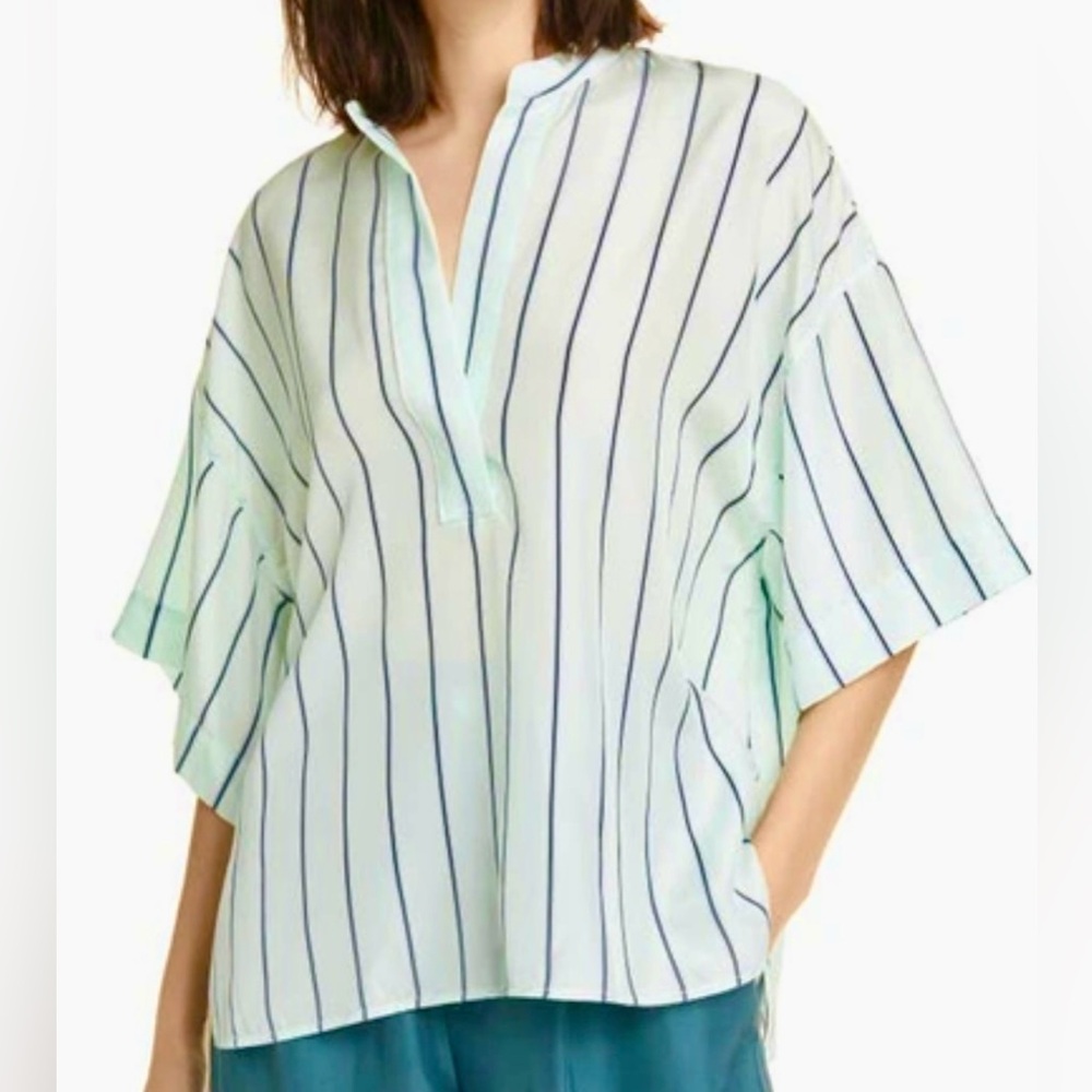 Vince Silk Striped Popover Shirt in Mint